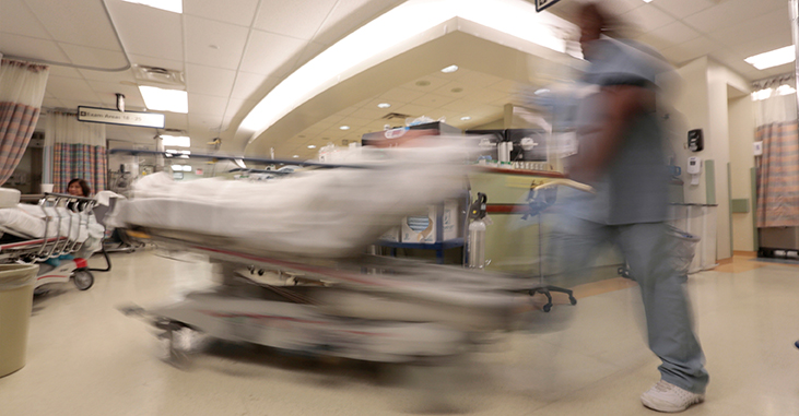 Blurred stretcher in an emergency room